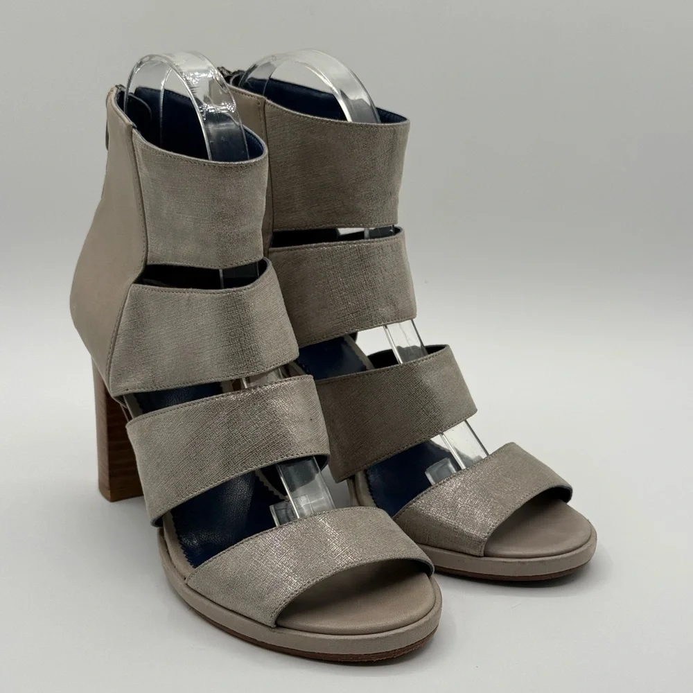 Valentina Rangoni Metallic Silver Strappy Chunky Sandals Stylish Block Heels - Picture 2 of 15